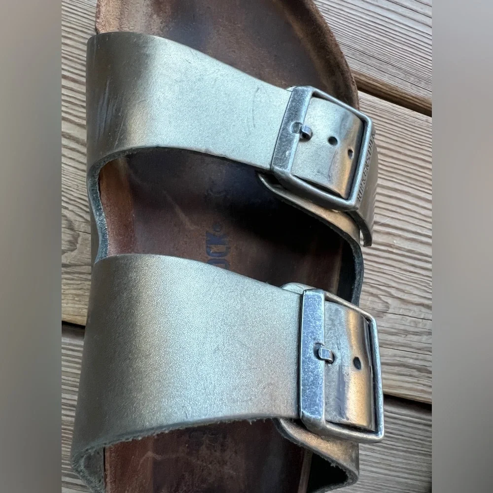 Birkenstock Arizona Soft Footbed Leather - Metallic Anthracite Sz 40 (M7 W9)